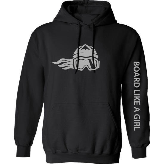 Board Like A Girl Womens Hoodie Black Grey Logo 