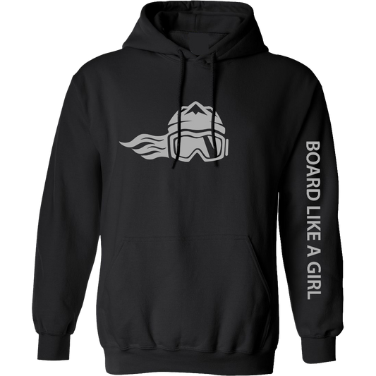 Board Like A Girl Womens Hoodie Black Grey Logo 