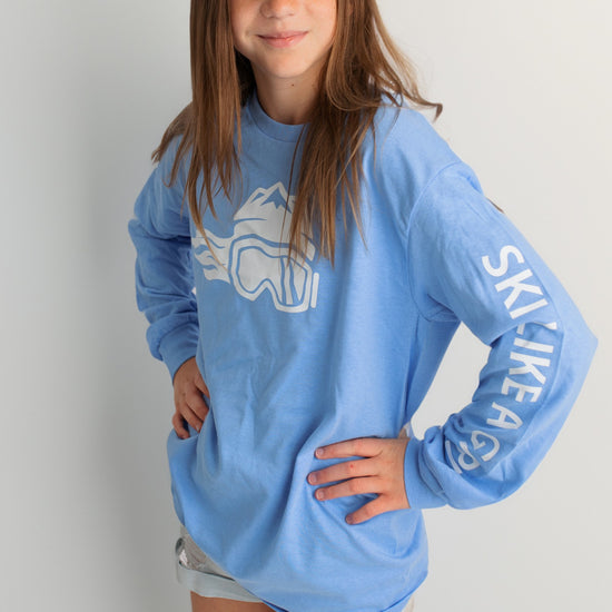 Ski Like A Girl Womens Long Sleeve T-Shirt Carolina Blue White