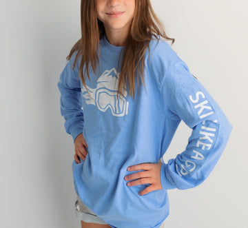 Ski Like A Girl Womens Long Sleeve T-Shirt Carolina Blue White