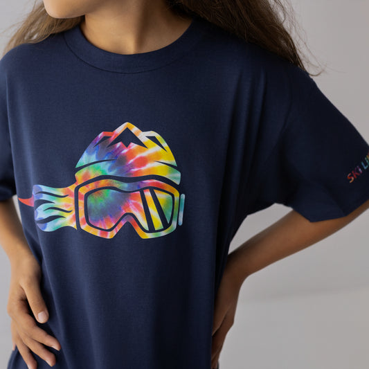 Ski Like A Girl Girls Short Sleeve T-Shirt Navy Blue Tie-Dye