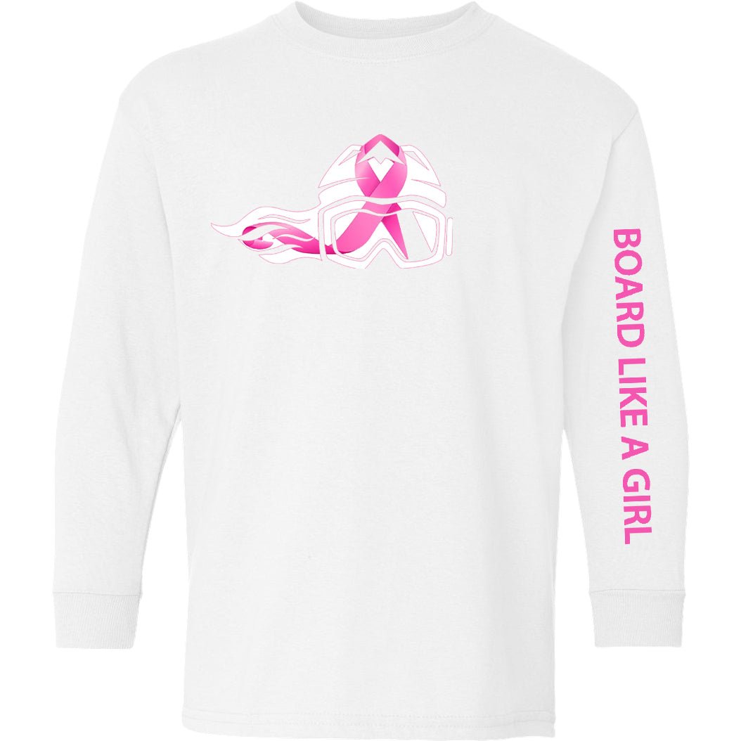 Girls Snowboard Breast Cancer Awareness Long Sleeve T-Shirt - Ski Like A Girl