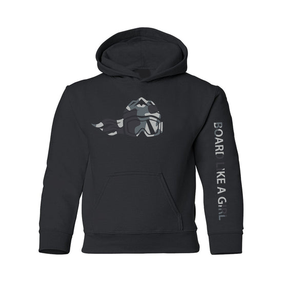 Girls Snowboard Hoodie Black Camo - Ski Like A Girl