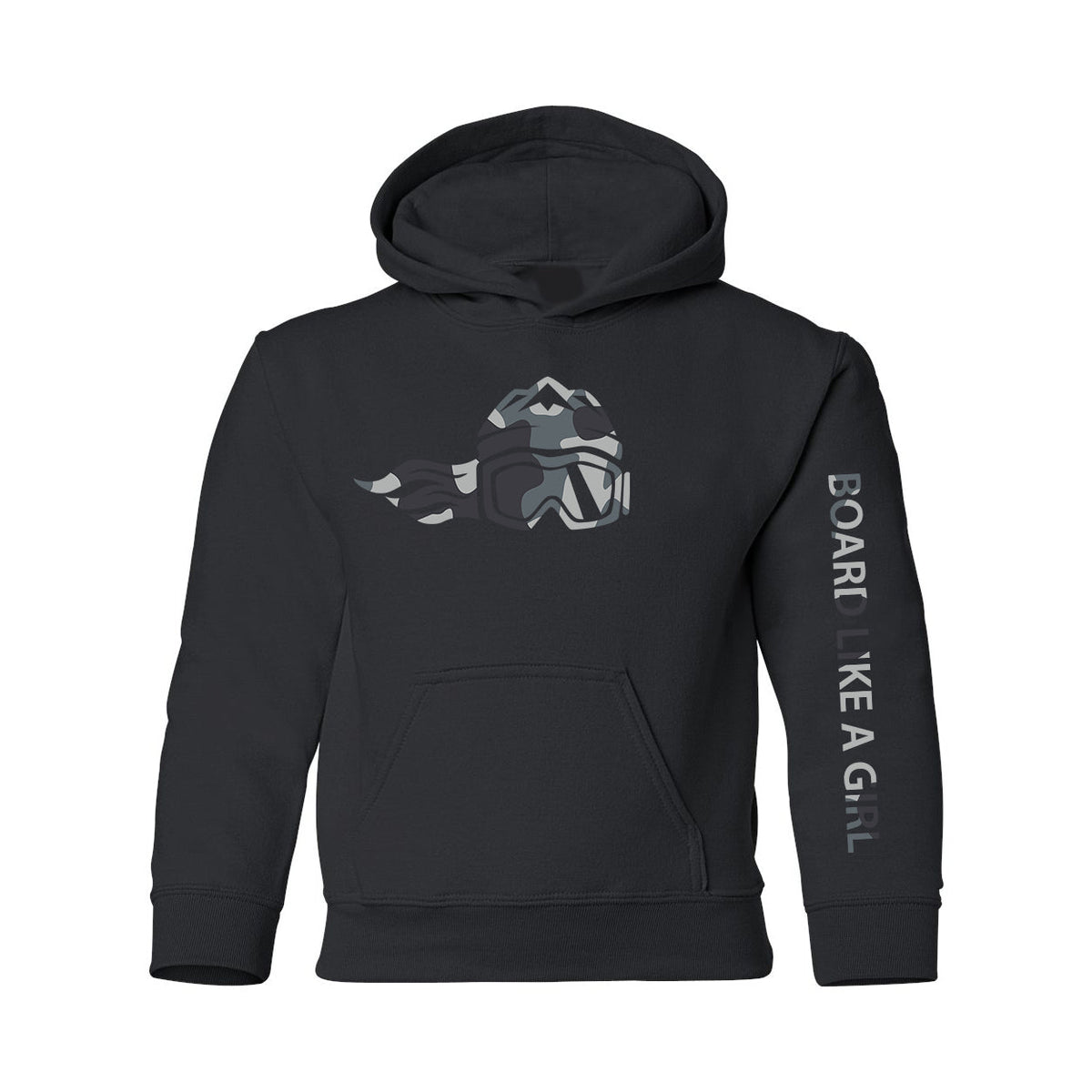 Girls Snowboard Hoodie Black Camo - Ski Like A Girl