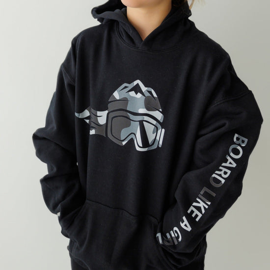 Girls Snowboard Hoodie Black Camo - Ski Like A Girl