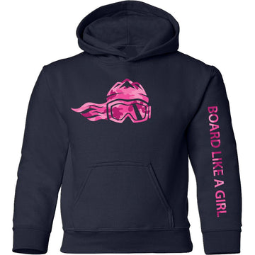 Girls Snowboard Hoodie Navy Pink Camo - Ski Like A Girl