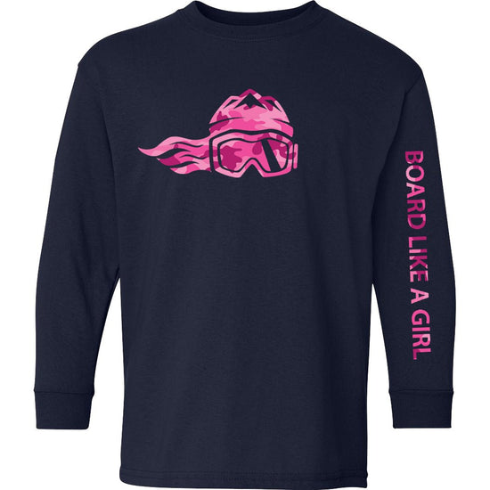 Girls Snowboard Long-Sleeve T-Shirt Navy Pink Camo - Ski Like A Girl