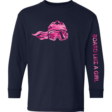Girls Snowboard Long-Sleeve T-Shirt Navy Pink Camo - Ski Like A Girl