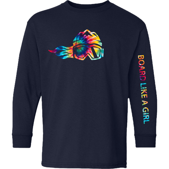 Girls Snowboard Long-Sleeve T-Shirt Navy Tie-Dye (Overstock) - Ski Like A Girl
