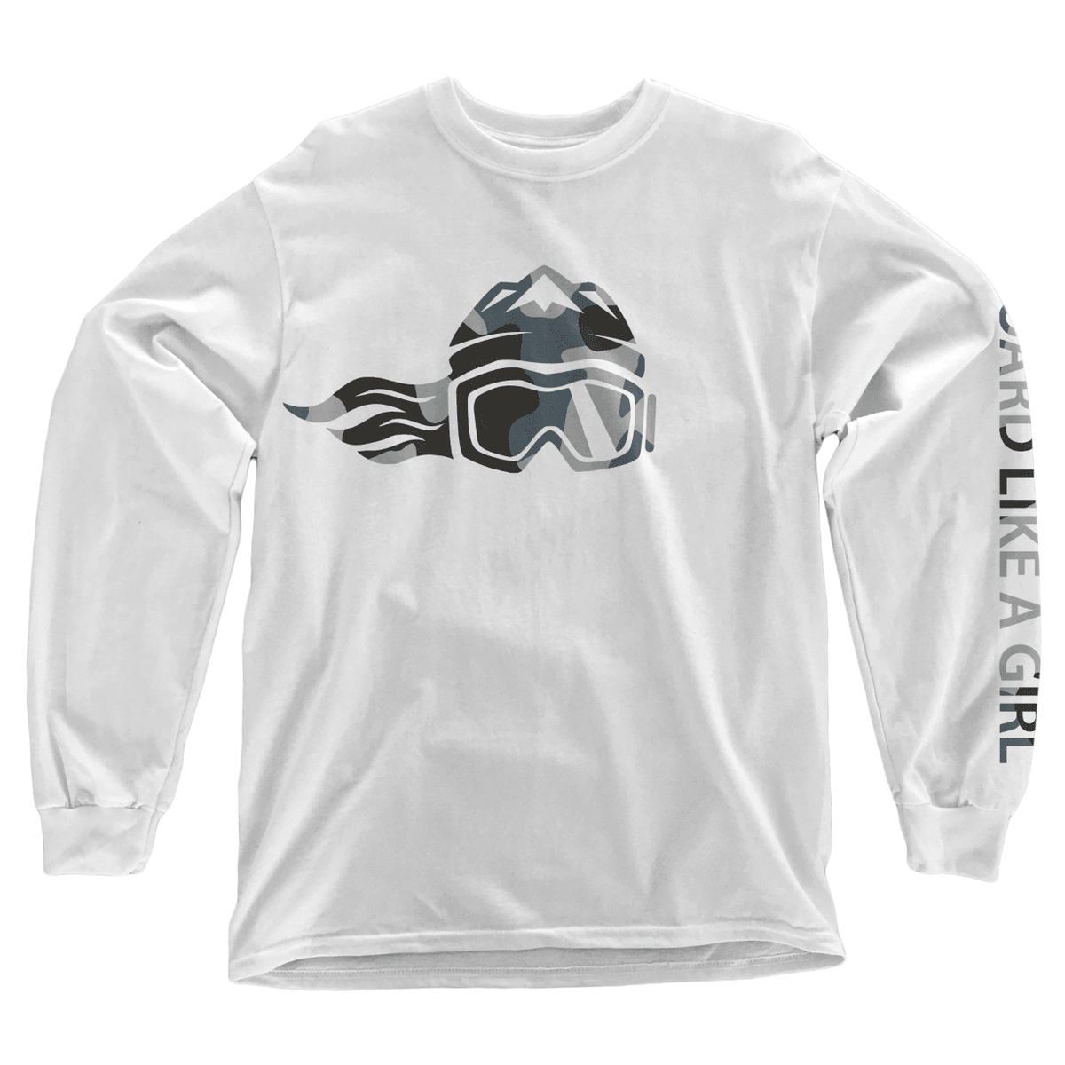 Girls Snowboard Long-Sleeve T-Shirt White Camo - Ski Like A Girl