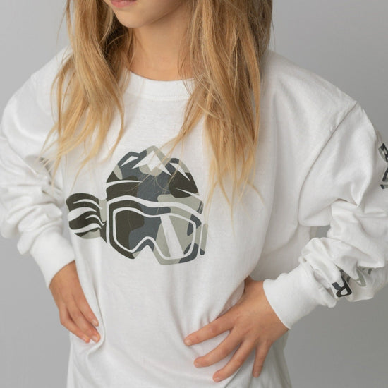 Girls Snowboard Long-Sleeve T-Shirt White Camo - Ski Like A Girl