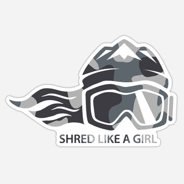 Shred Like A Girl Sticker White Camo (5" or 3") - Ski Like A Girl