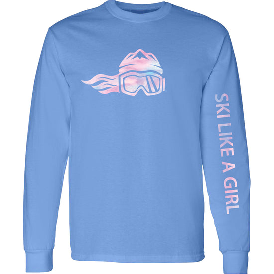Ski Like A Girl Womens Long Sleeve T-Shirt Carolina Blue Cotton Candy