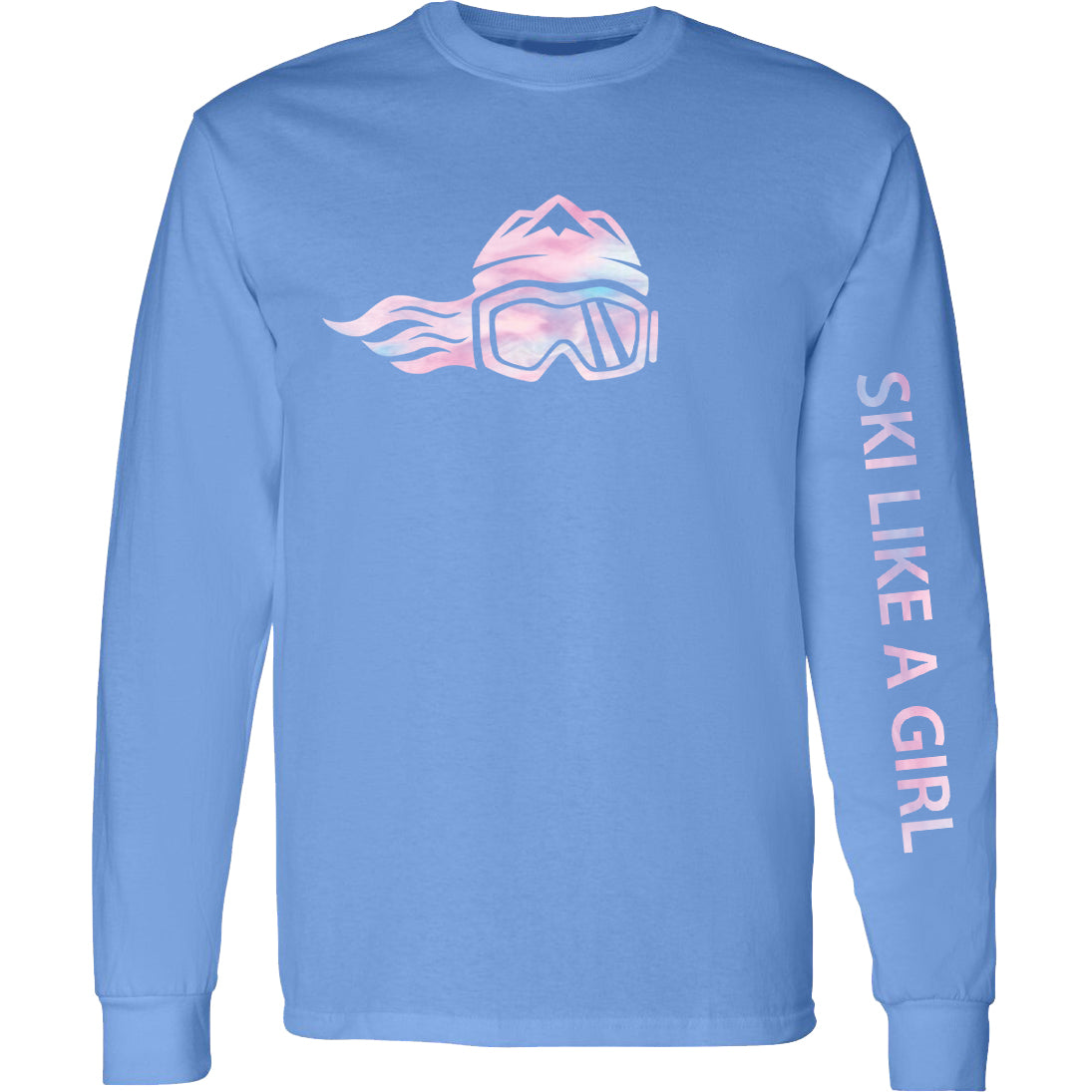 Ski Like A Girl Womens Long Sleeve T-Shirt Carolina Blue Cotton Candy