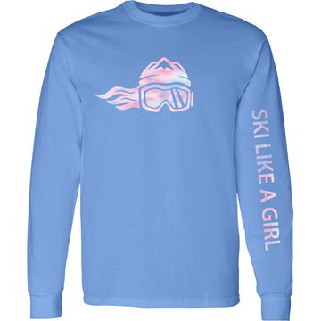 Ski Like A Girl Womens Long Sleeve T-Shirt Carolina Blue Cotton Candy