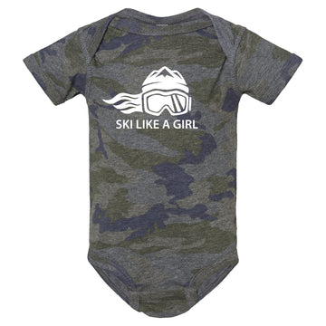 Ski Like A Girl Baby Bodysuit Camouflage