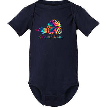 Ski Like A Girl Baby Bodysuit Navy Blue Tie-Dye