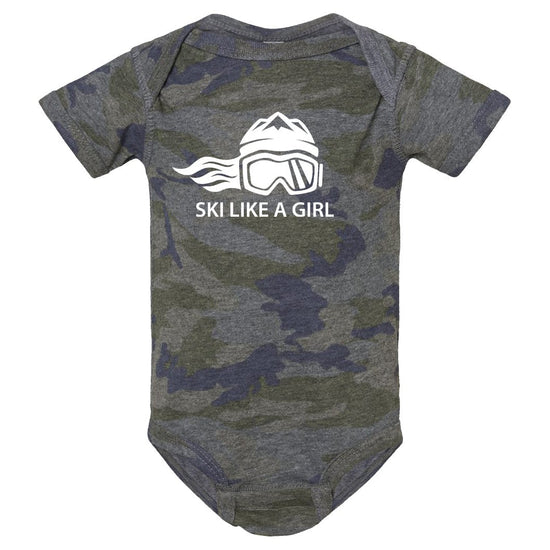 Ski Like A Girl Baby Bodysuit Camo - Ski Like A Girl
