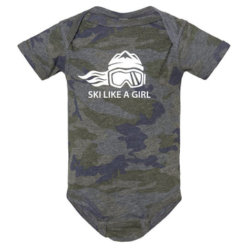 Ski Like A Girl Baby Bodysuit Camo - Ski Like A Girl