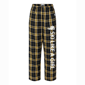 Ski Like A Girl Girls Flannel Pajama Pants Black Gold - Ski Like A Girl