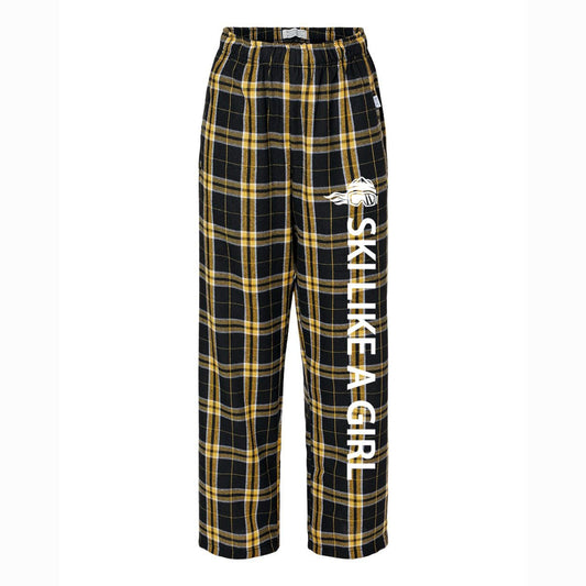 Ski Like A Girl Girls Flannel Pajama Pants Black Gold - Ski Like A Girl