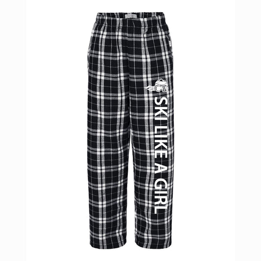 Ski Like A Girl Girls Flannel Pajama Pants Black White - Ski Like A Girl