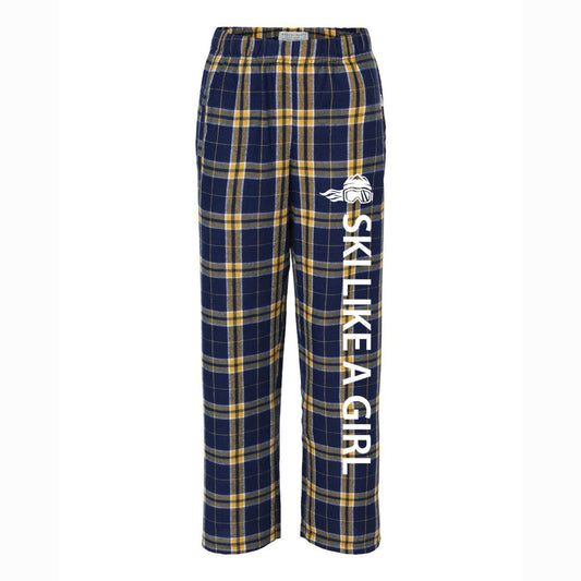 Ski Like A Girl Girls Flannel Pajama Pants Navy Gold - Ski Like A Girl