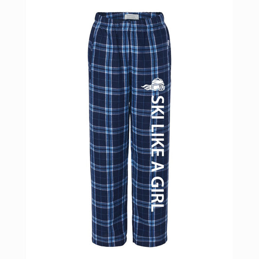 Ski Like A Girl Girls Flannel Pajama Pants Navy Plaid - Ski Like A Girl
