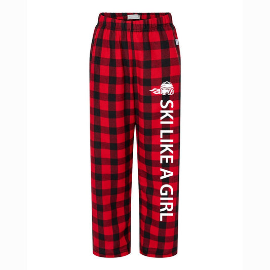 Ski Like A Girl Girls Flannel Pajama Pants Red Plaid - Ski Like A Girl