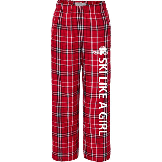 Ski Like A Girl Girls Flannel Pajama Pants Red White - Ski Like A Girl