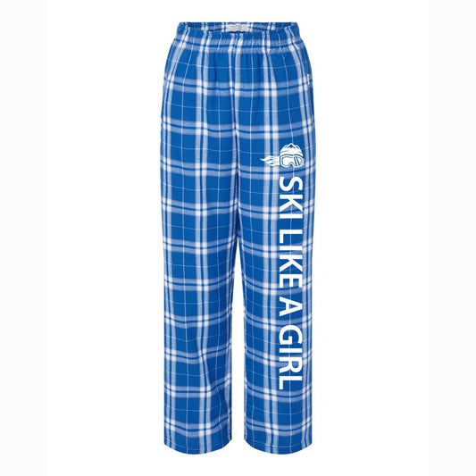 Ski Like A Girl Girls Flannel Pajama Pants Royal Silver Plaid - Ski Like A Girl