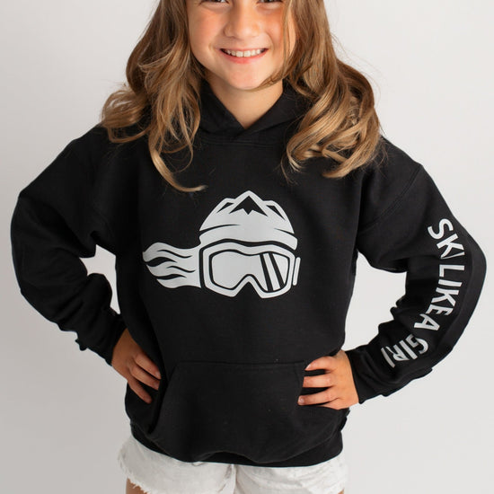 Ski Like A Girl Girls Hoodie Black Grey Logo - Ski Like A Girl