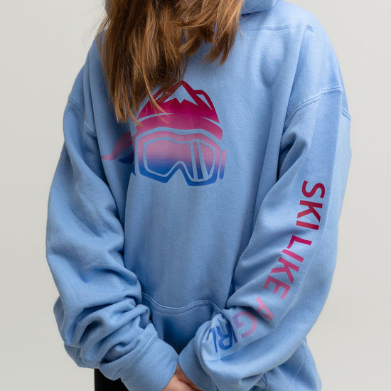 Ski Like A Girl Girls Hoodie Carolina Blue Aurora - Ski Like A Girl