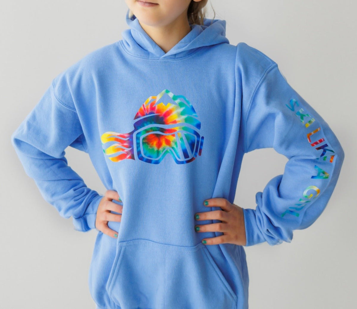 Ski Like A Girl Girls Hoodie Carolina Blue Tie-Dye - Ski Like A Girl