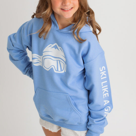 Ski Like A Girl Girls Hoodie Carolina Blue White Logo - Ski Like A Girl