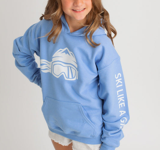 Ski Like A Girl Girls Hoodie Carolina Blue White Logo - Ski Like A Girl