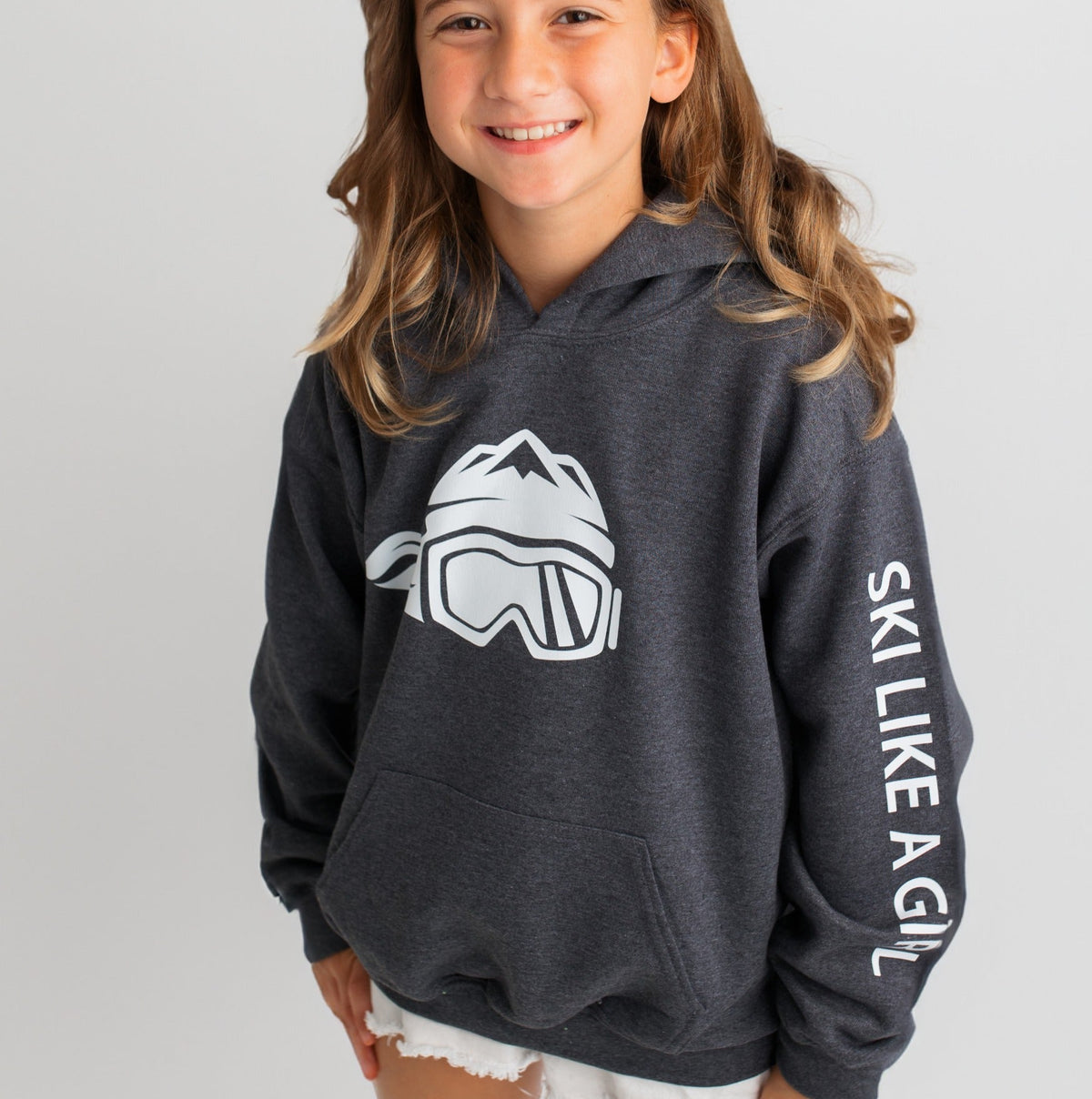 Ski Like A Girl Girls Hoodie Heather Grey - Ski Like A Girl