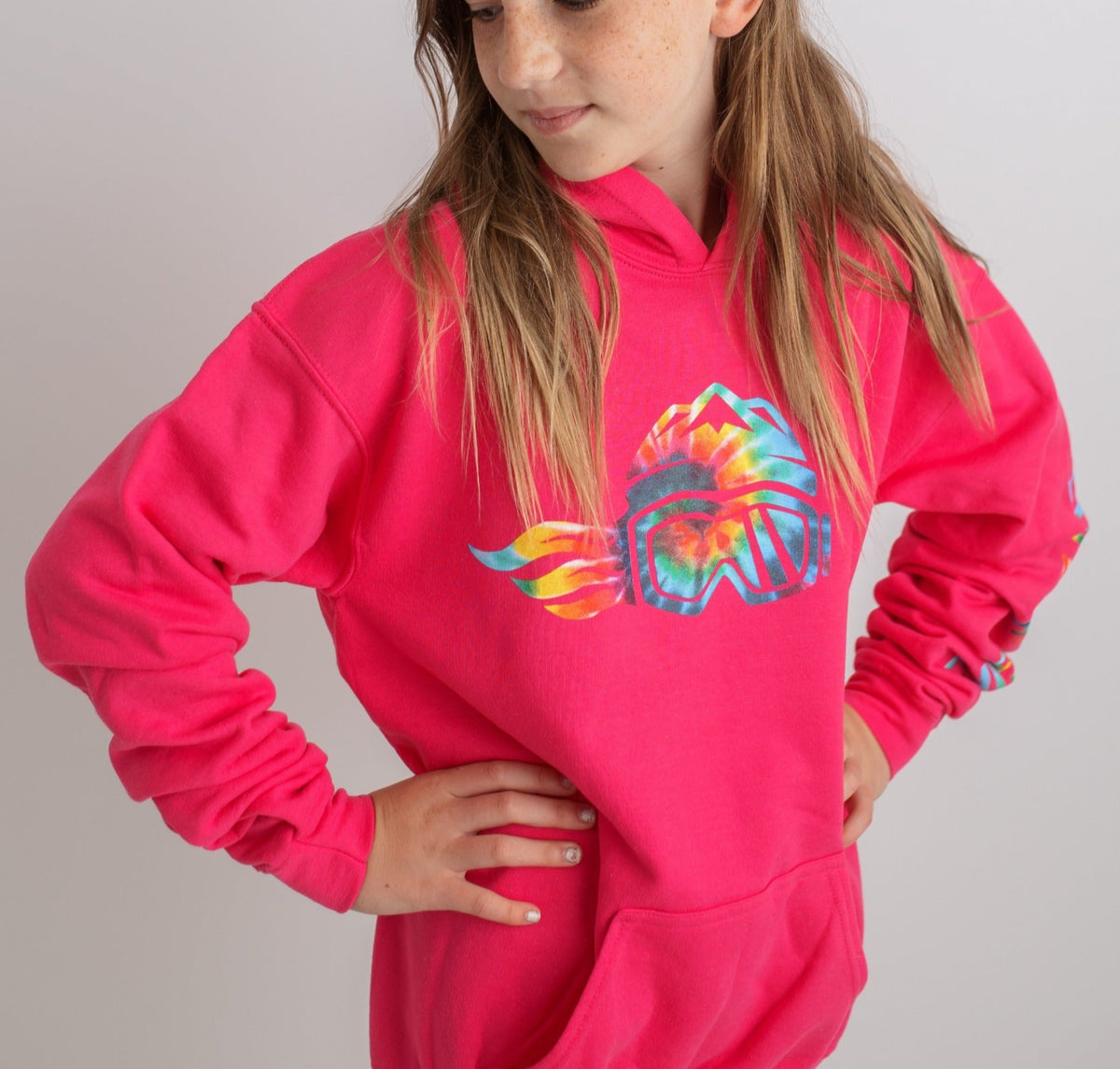 Ski Like A Girl Girls Hoodie Heliconia Pink Tie-Dye - Ski Like A Girl