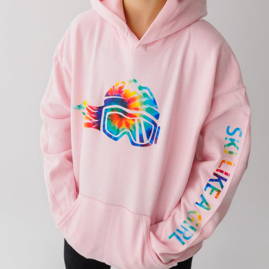 Ski Like A Girl Girls Hoodie Light Pink Tie-Dye - Ski Like A Girl