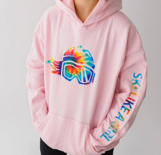 Ski Like A Girl Girls Hoodie Light Pink Tie-Dye - Ski Like A Girl