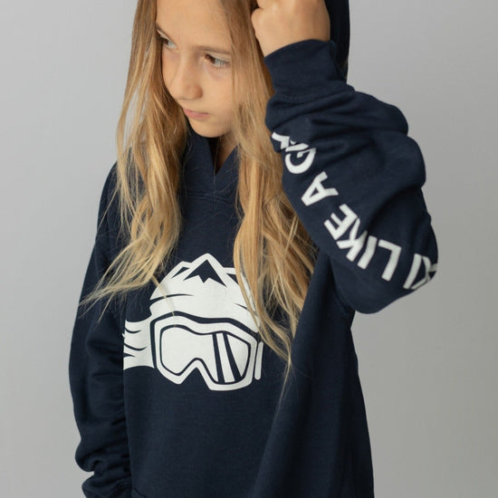 Ski Like A Girl Girls Hoodie Navy Blue - Ski Like A Girl