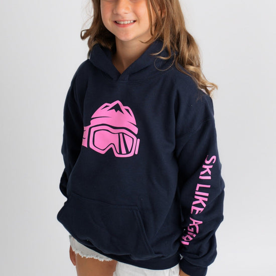 Ski Like A Girl Girls Hoodie Navy Blue Pink - Ski Like A Girl