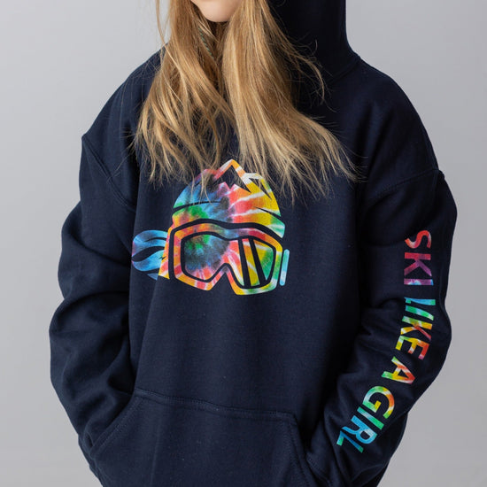 Ski Like A Girl Girls Hoodie Navy Blue Tie-Dye (Overstock) - Ski Like A Girl