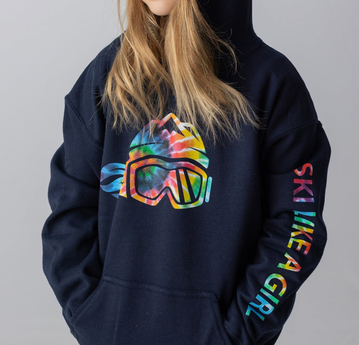 Ski Like A Girl Girls Hoodie Navy Blue Tie-Dye (Overstock) - Ski Like A Girl