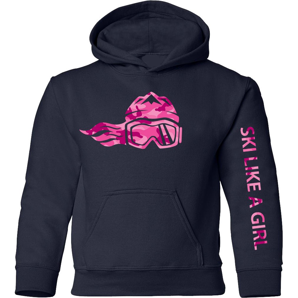 Ski Like A Girl Girls Hoodie Navy Pink Camo - Ski Like A Girl