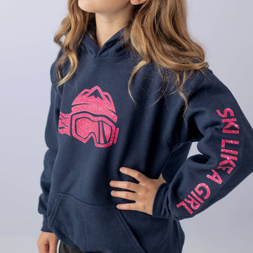 Ski Like A Girl Girls Hoodie Pink Glitter - Ski Like A Girl