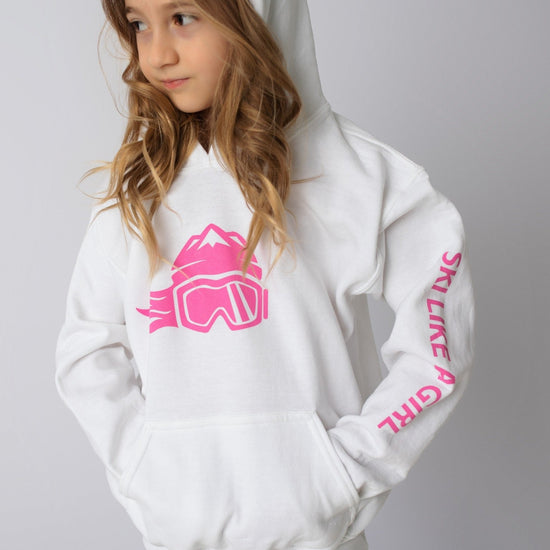 Ski Like A Girl Girls Hoodie Pink Logo - Ski Like A Girl