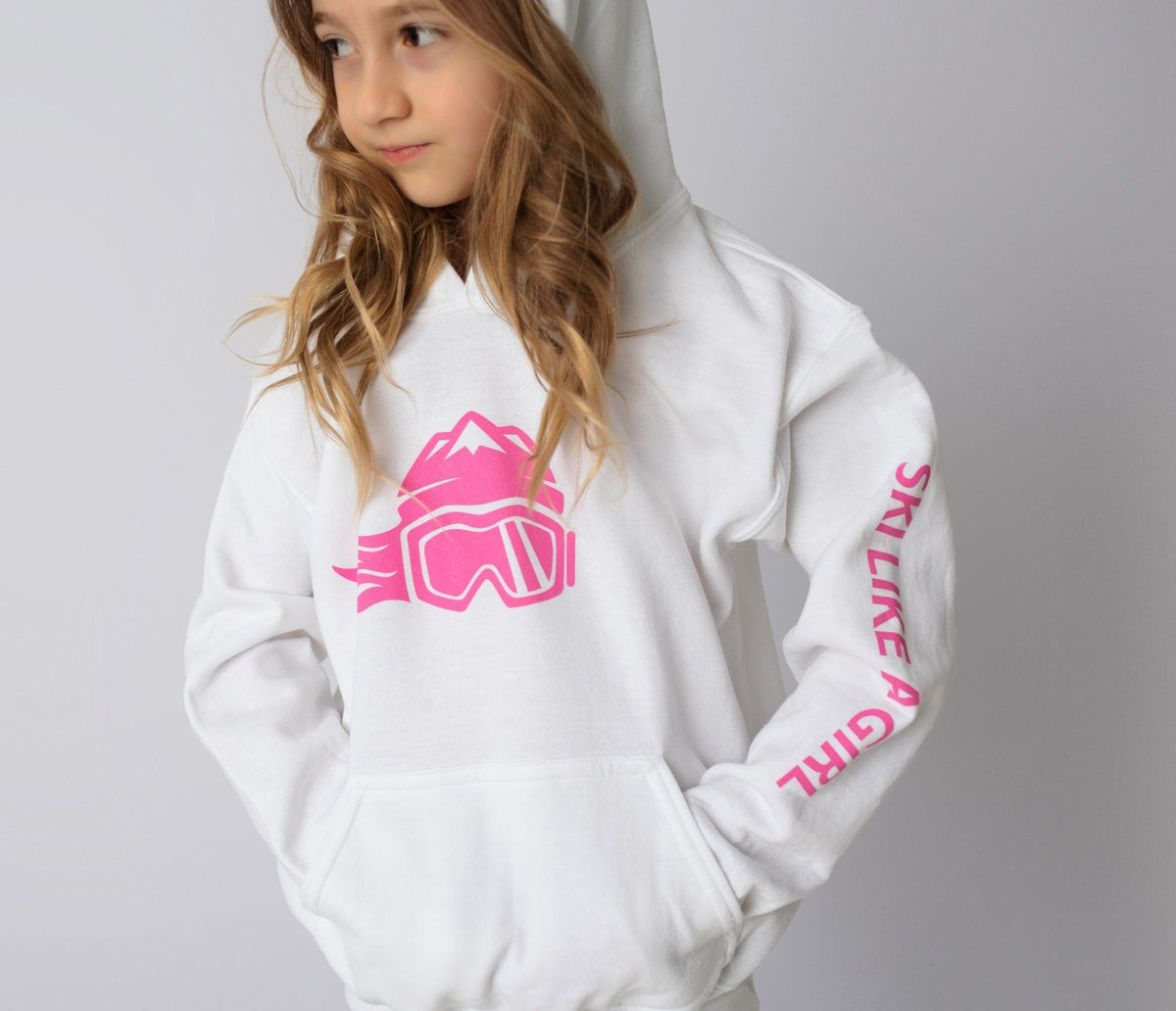 Ski Like A Girl Girls Hoodie Pink Logo - Ski Like A Girl