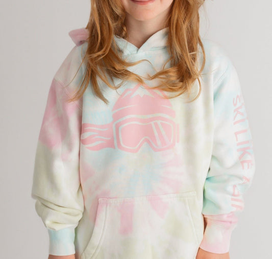 Ski Like A Girl Girls Hoodie Tie-Dye Pink Logo - Ski Like A Girl