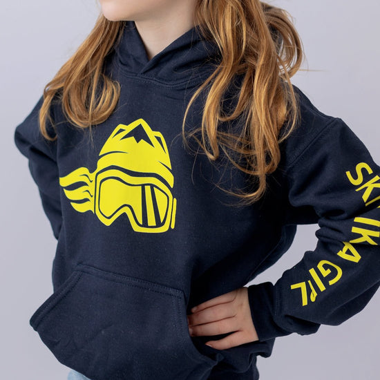 Ski Like A Girl Girls Hoodie Yellow Logo - Ski Like A Girl